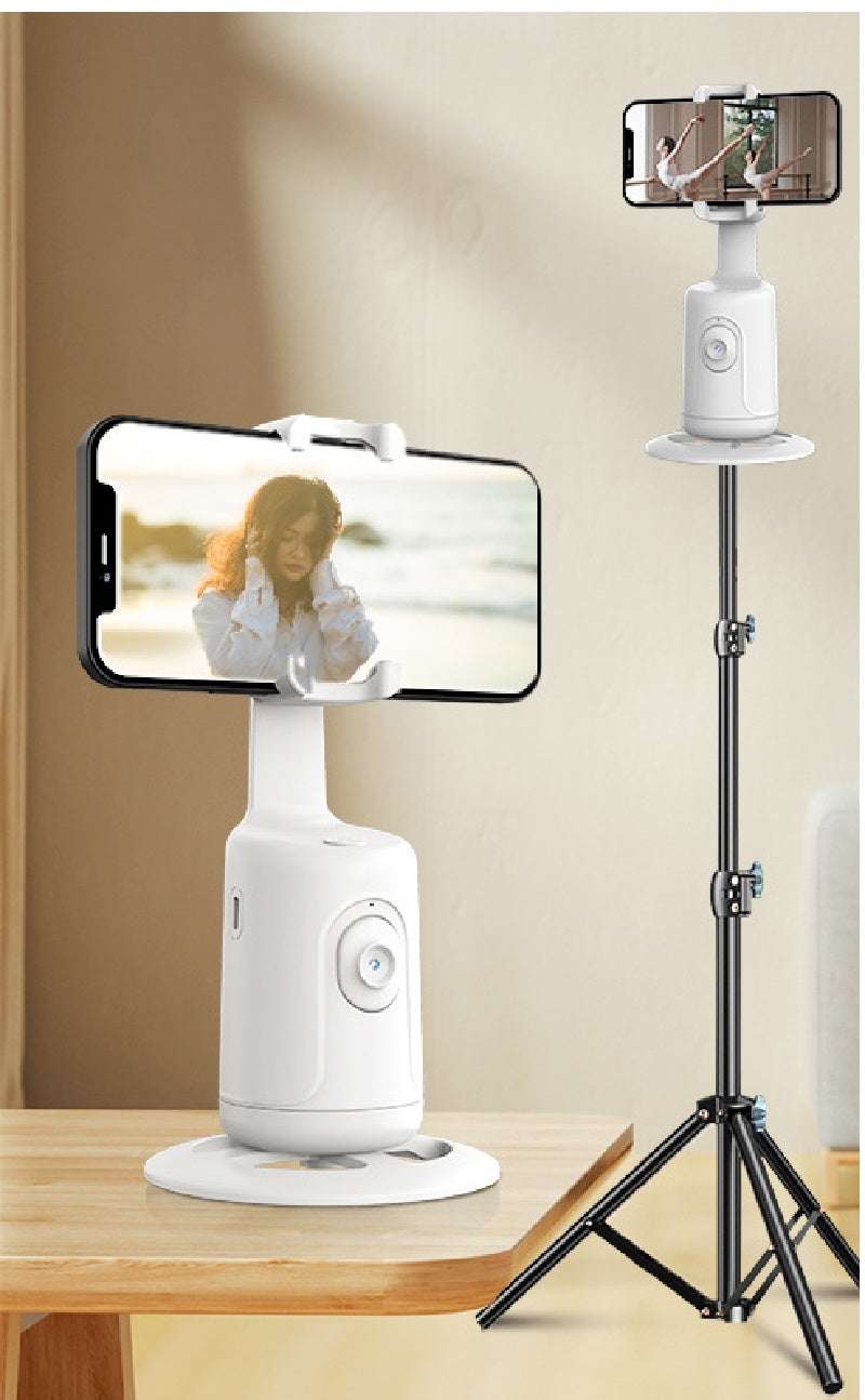 AI auto face tracking gimbal, white stand and phone mount