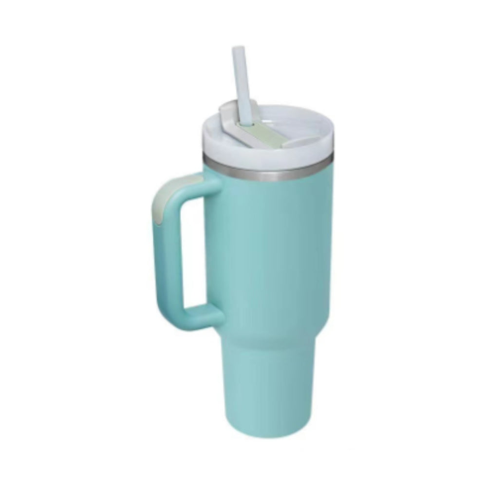 40oz insulated tumbler with handle and straw, light teal with stainless lid