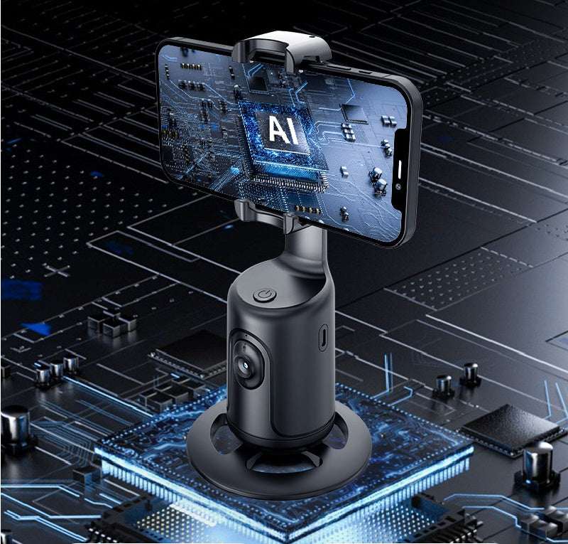 AI auto face tracking gimbal, close-up black phone mount
