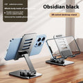 Obsidian black desktop swivel stand with metal base and phone/tablet cradle
