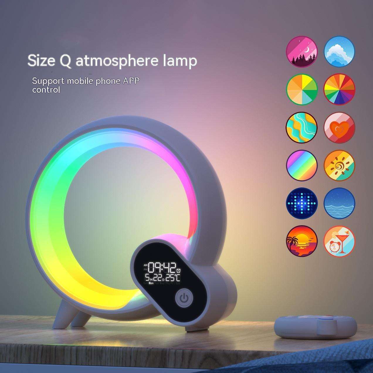 Sunrise alarm clock lamp with rainbow light ring and digital time display